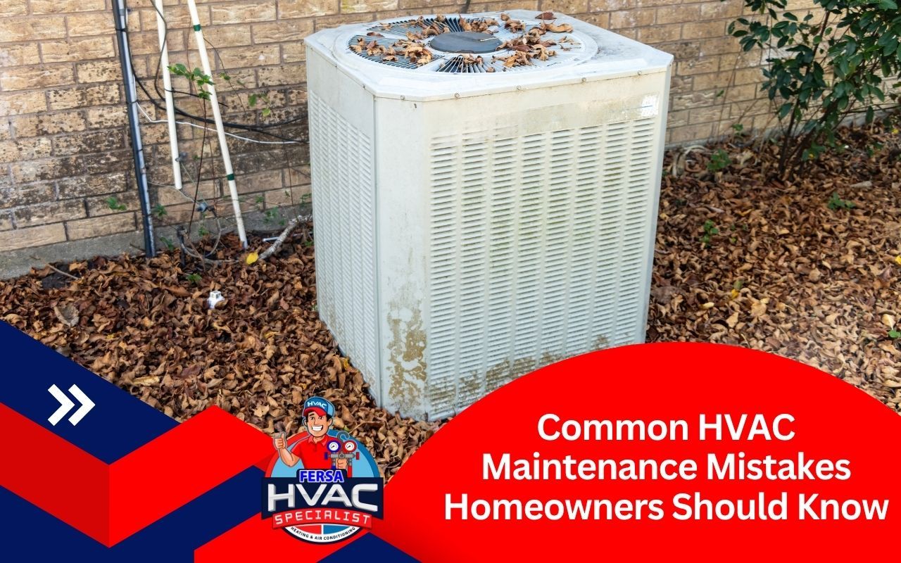 Outdoor HVAC unit surrounded by leaves and debris