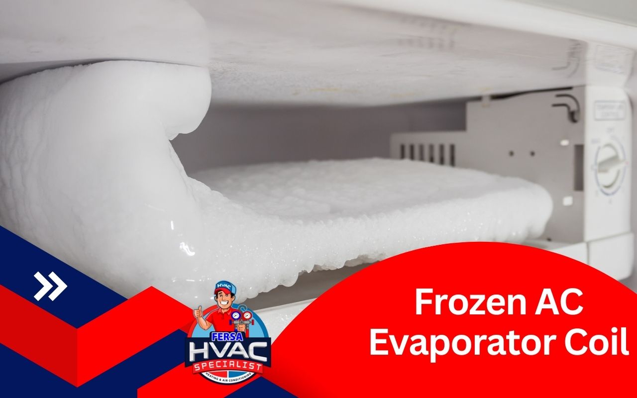 Frozen AC evaporator coil with ice buildup in a Plano home