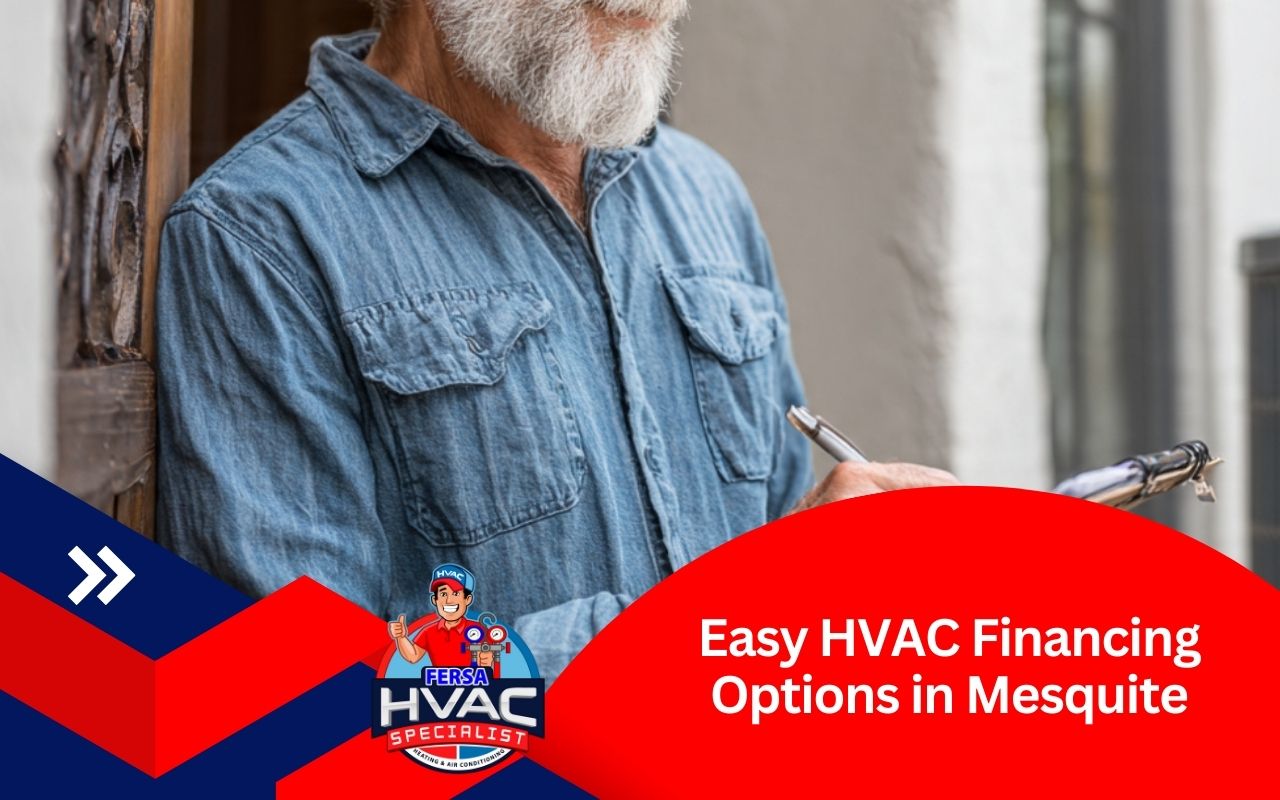 Homeowner in Mesquite reviewing HVAC financing options and written quotes at the kitchen table