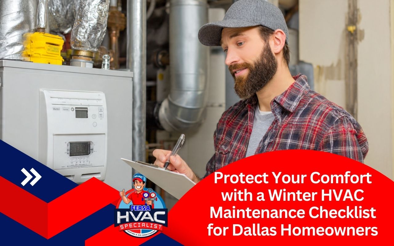 Technician starting a furnace as part of a Winter HVAC Maintenance Checklist for Dallas Homeowners in Dallas TX.
