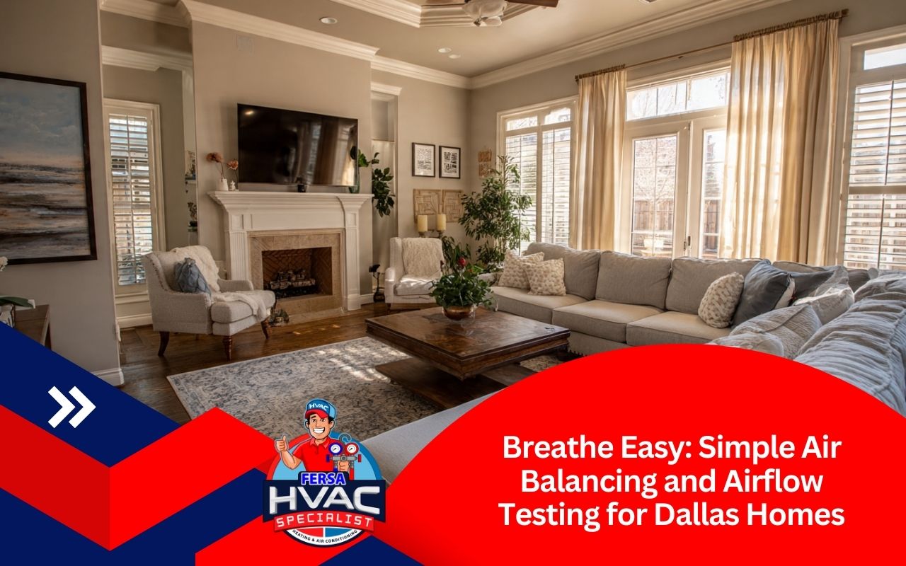 Air balancing & airflow testing for Dallas homes to improve even comfort in a living room