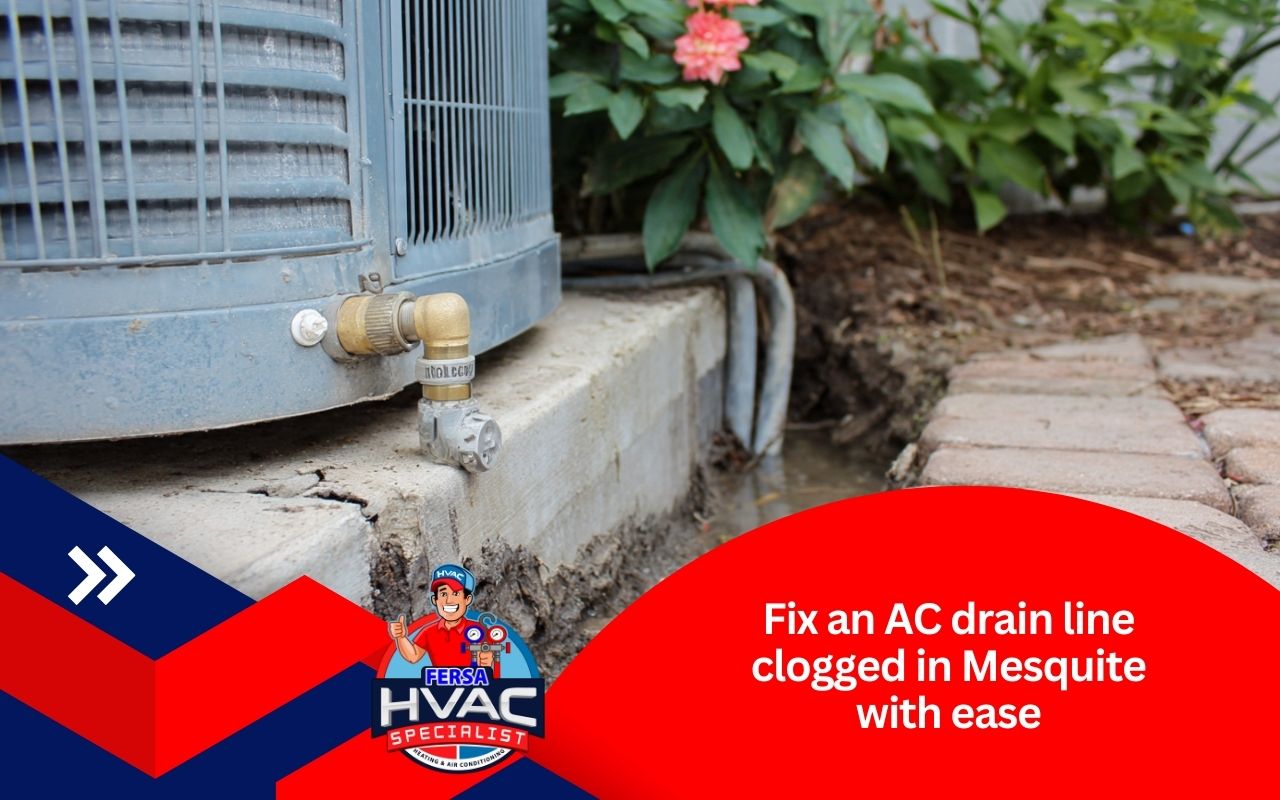 AC drain line clogged in Mesquite causing water near a home HVAC unit