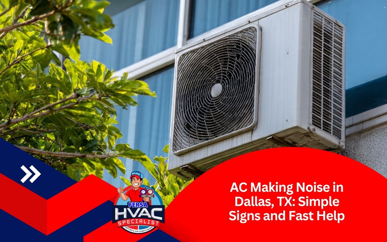AC making noise in Dallas, TX with outdoor unit showing possible rattling parts