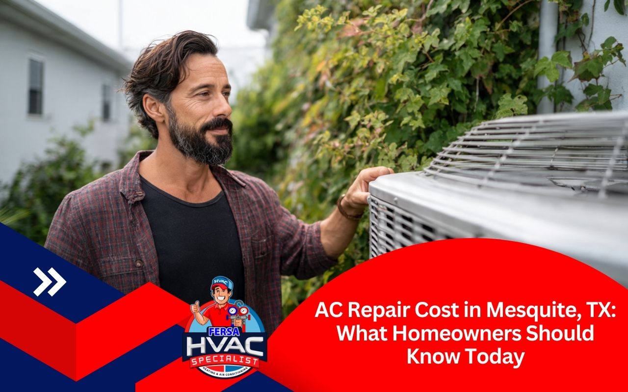 Homeowner learning about AC repair cost in Mesquite, TX during summer