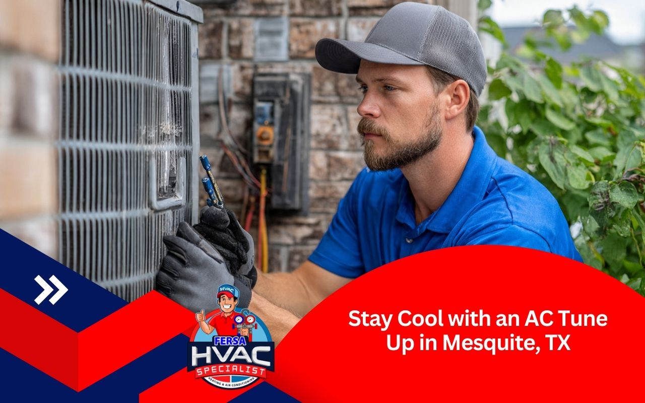 Technician performing an AC tune up in Mesquite, TX before summer