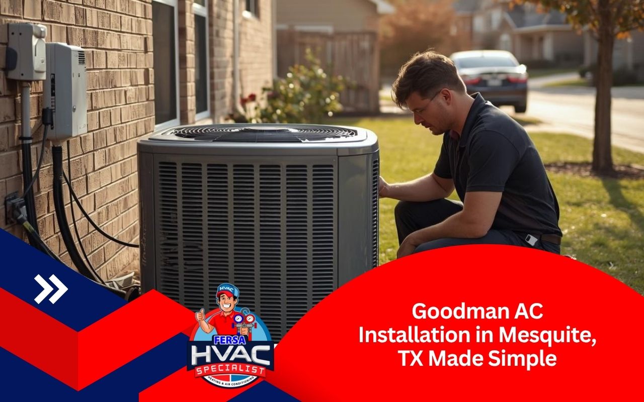 Technician preparing goodman ac installation in Mesquite, TX